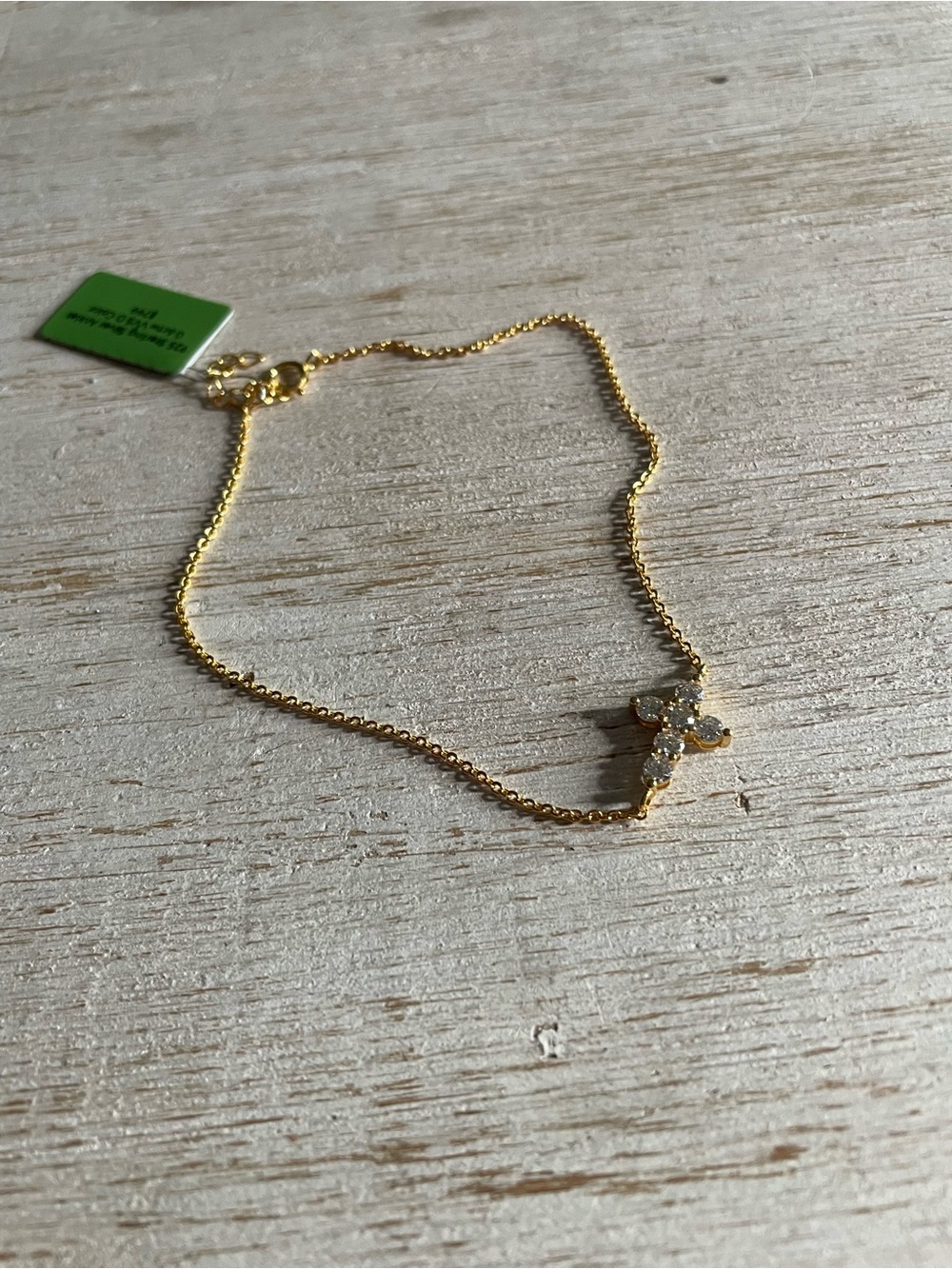 Gold Plated Over 925 Sterling Silver Moissanite Cross Anklet